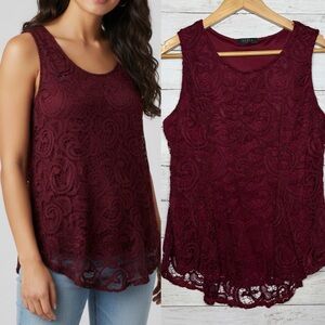 Scobe Maroon Burgundy Red Lace Overlay Tank Top XL